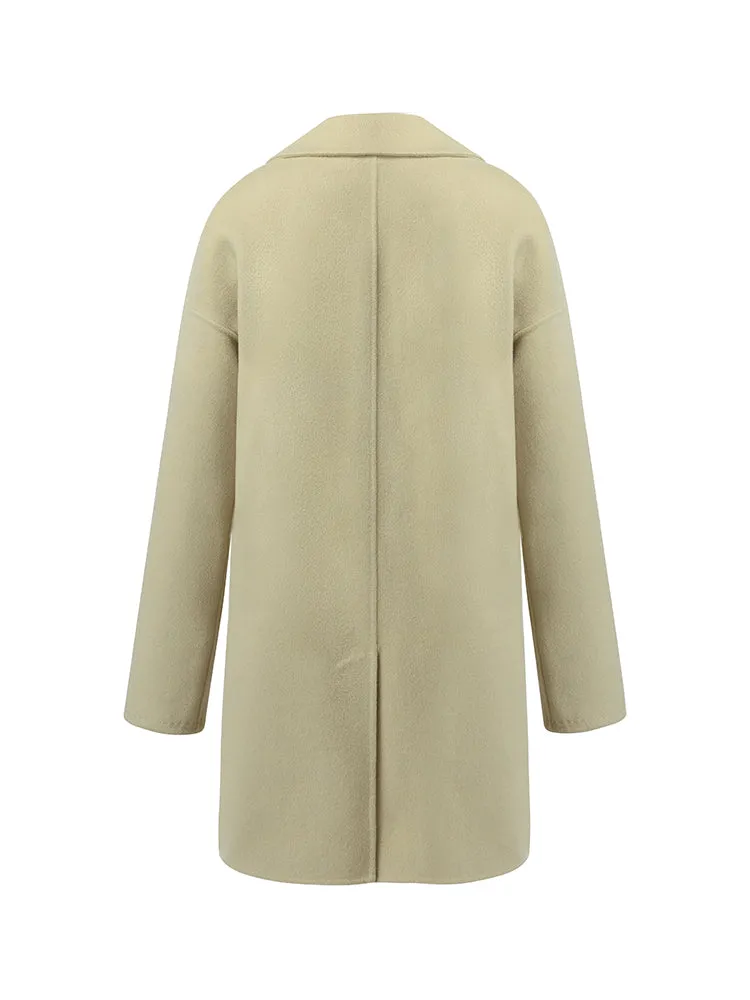 Pure Wool Mid-Length Notched Lapel Double-Faced Women Coat