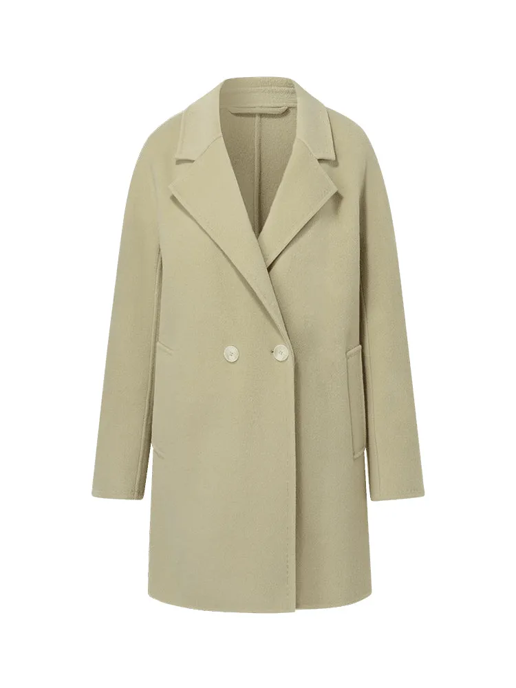 Pure Wool Mid-Length Notched Lapel Double-Faced Women Coat