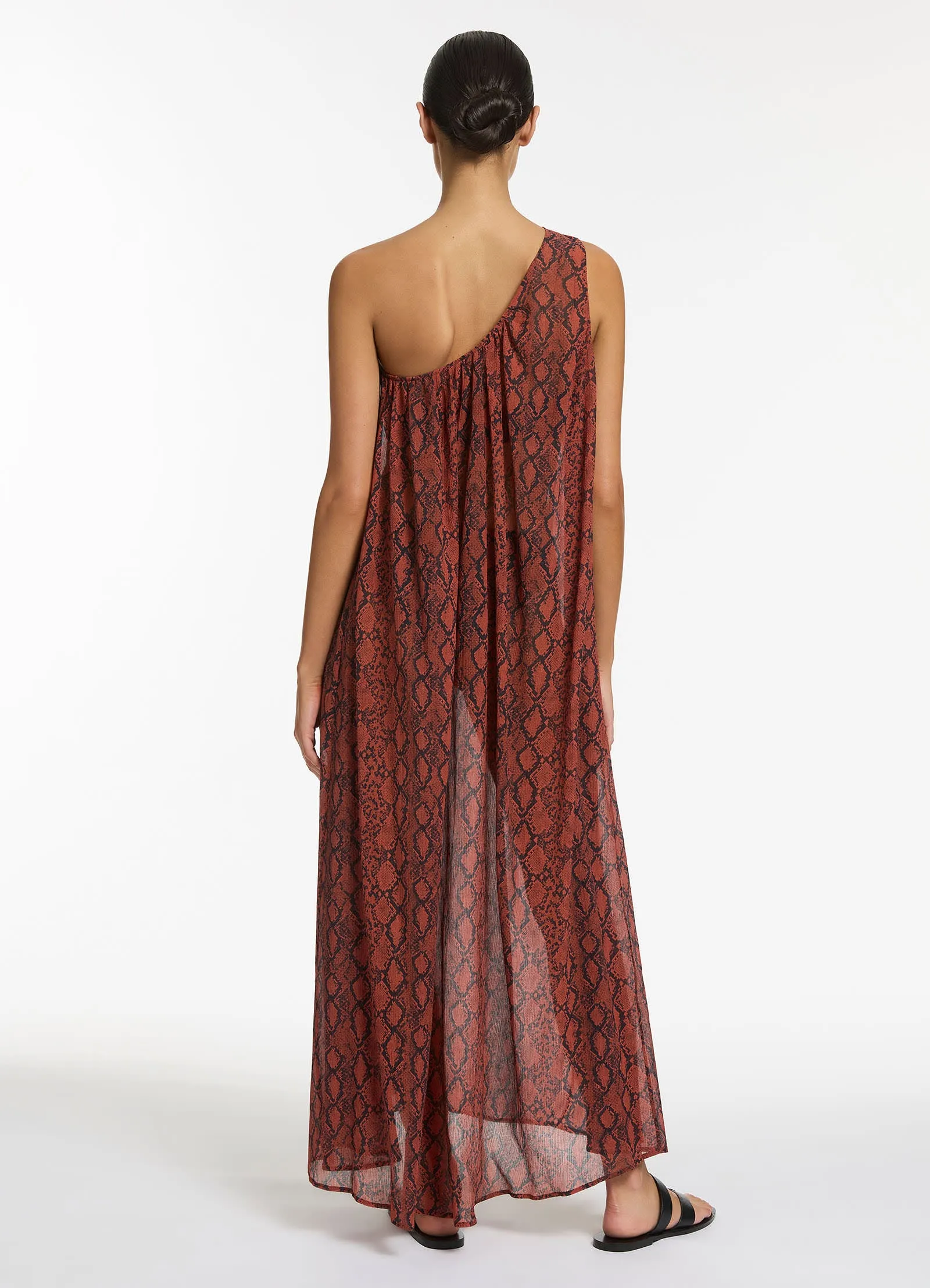 Python Crinkle One Shoulder Maxi Dress - Spice