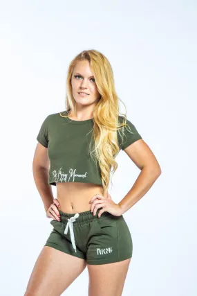 RKM WOMENS CROP TOP SET - OLIVE GREEN