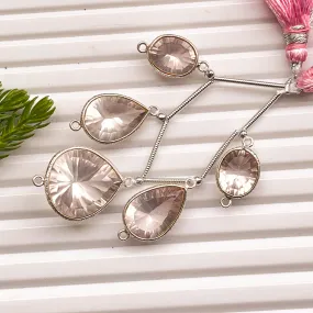 Rose Quartz Concave Cut stone Mix Shape 925 Silver bezel set Connectors for Jewelry making