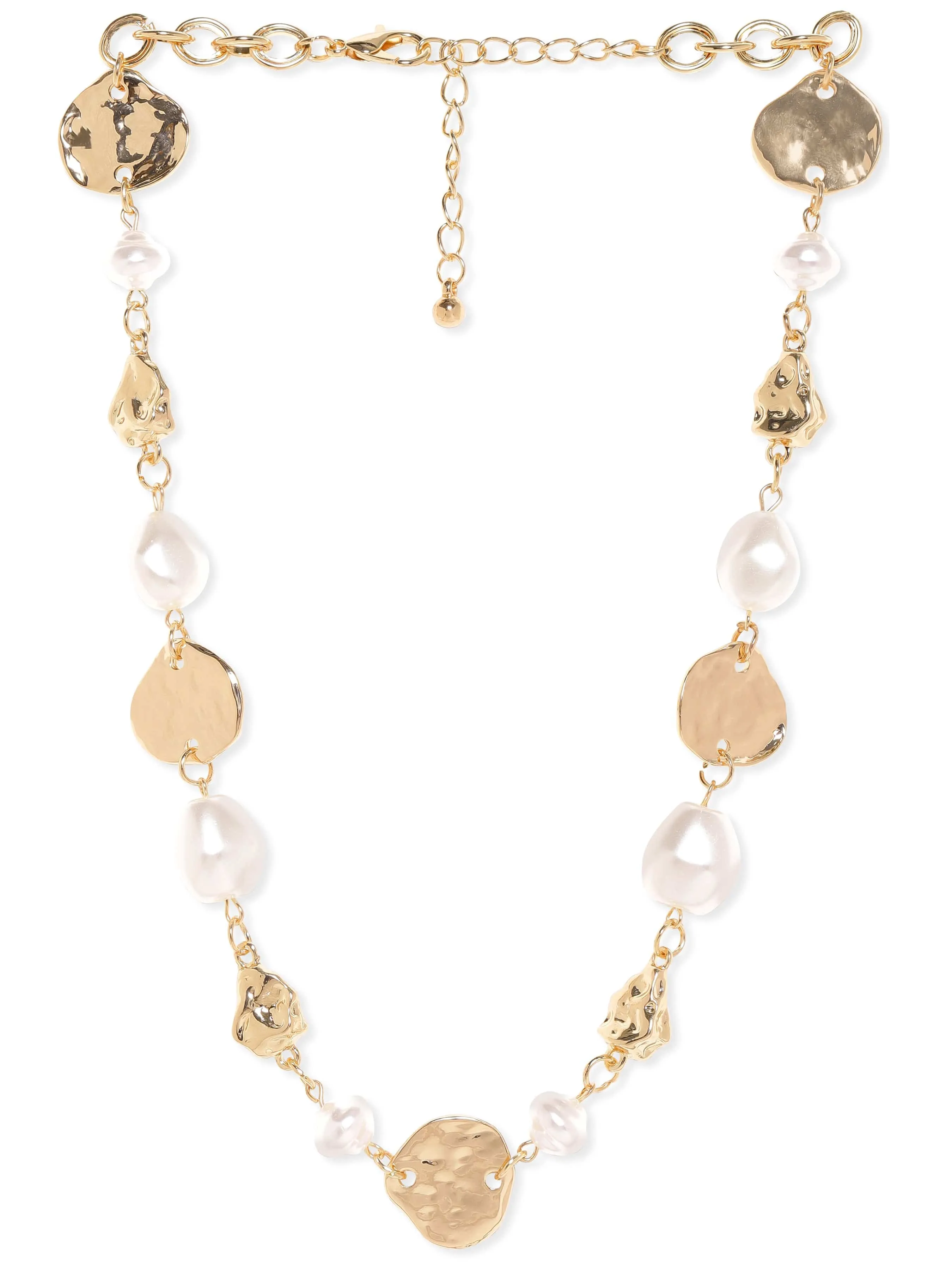 Rubans Voguish  22K Gold Plated Pearl & Charm Dangle Link Necklace