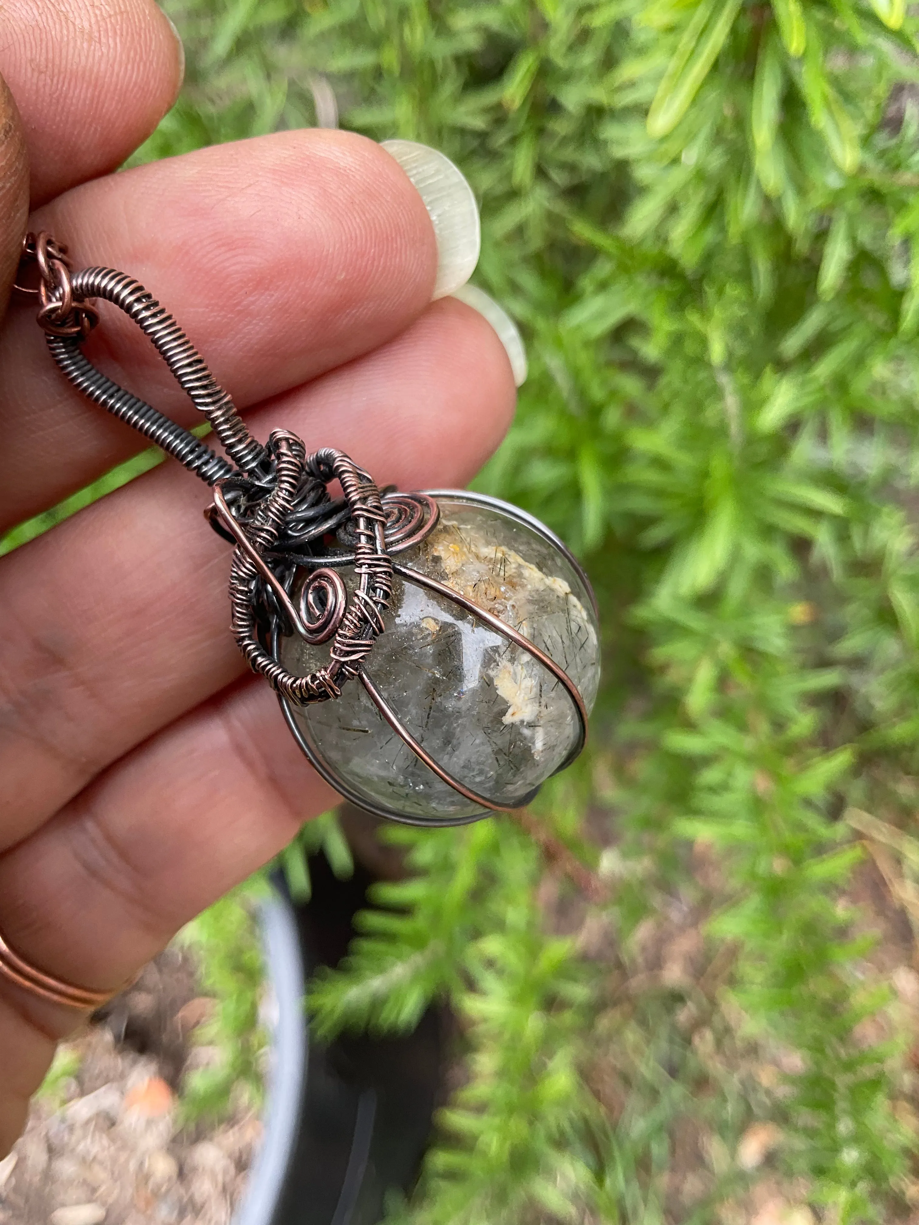 Rutilated Quartz Wire Wrapped Orb Pendant