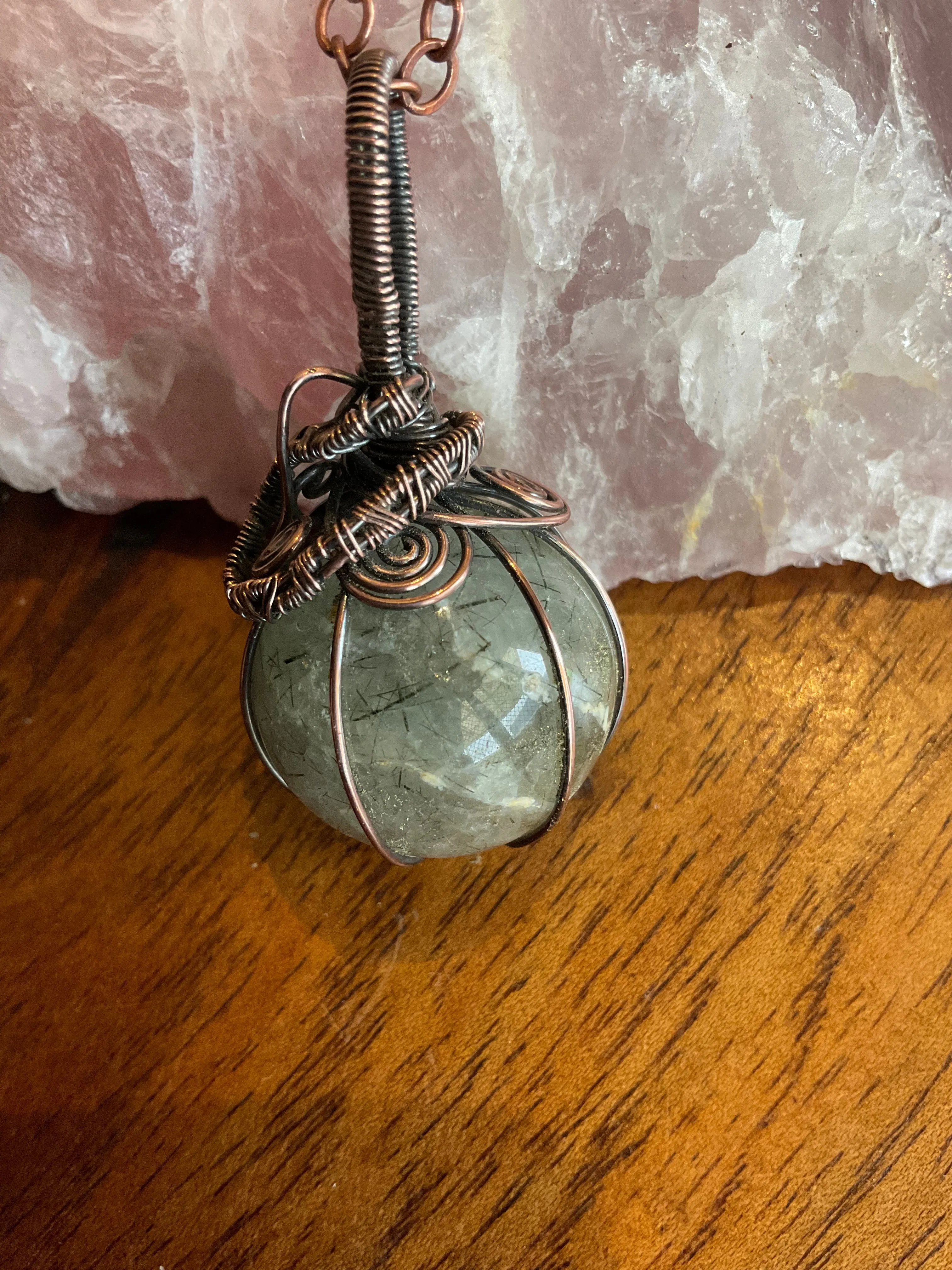 Rutilated Quartz Wire Wrapped Orb Pendant