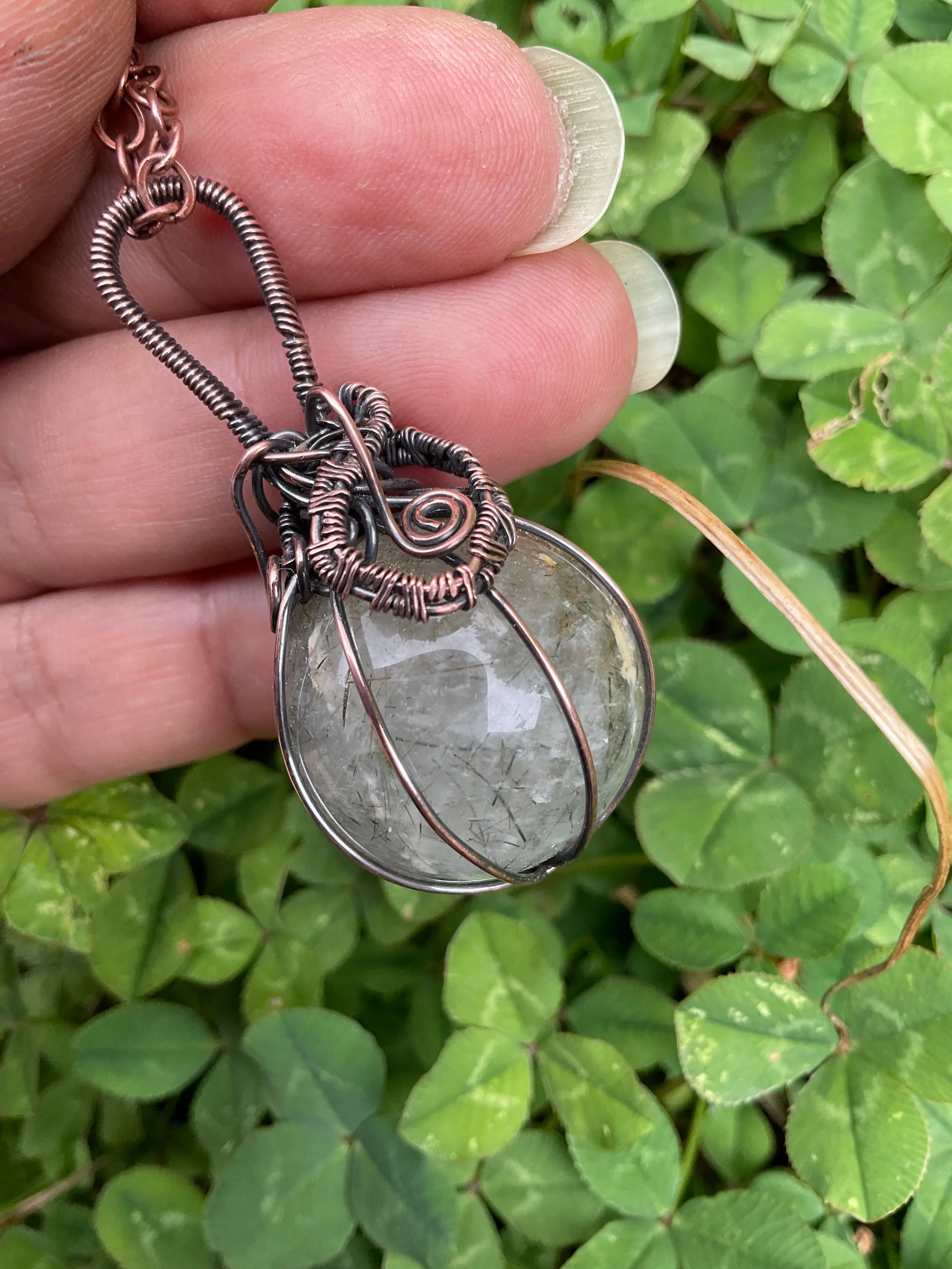 Rutilated Quartz Wire Wrapped Orb Pendant