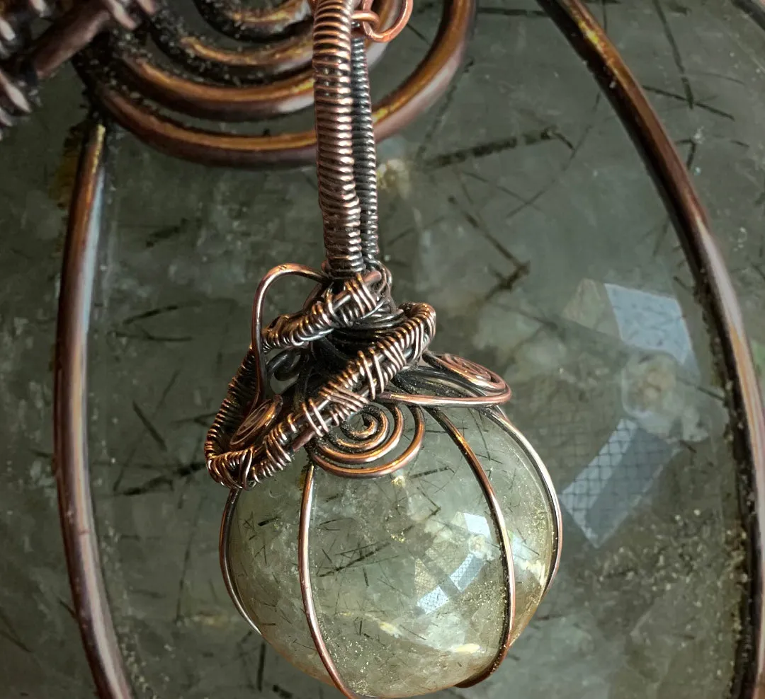 Rutilated Quartz Wire Wrapped Orb Pendant