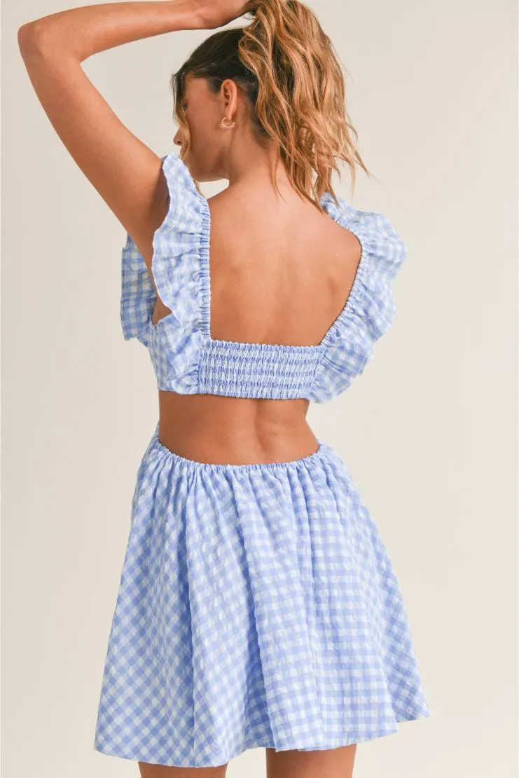 Savannah Ruffled Mini Sun Dress - Blue Gingham