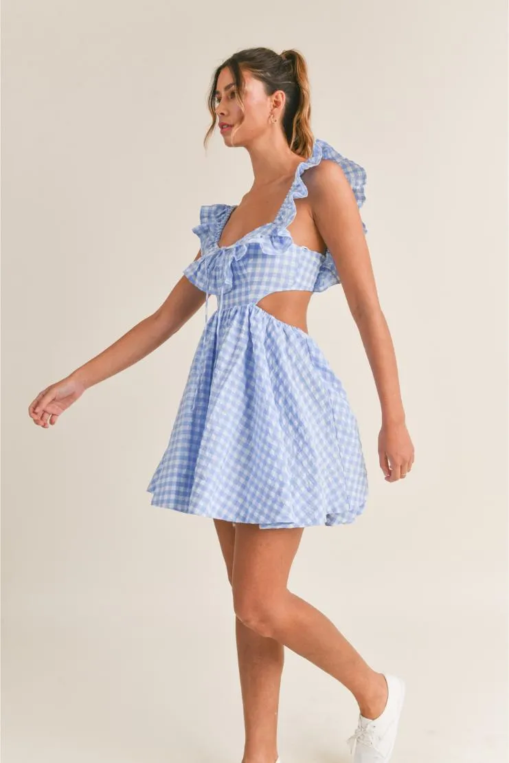 Savannah Ruffled Mini Sun Dress - Blue Gingham