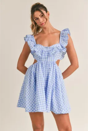 Savannah Ruffled Mini Sun Dress - Blue Gingham