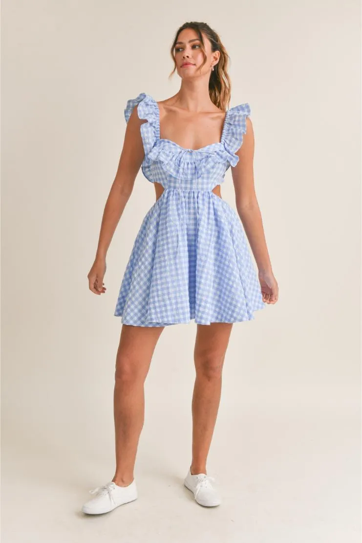 Savannah Ruffled Mini Sun Dress - Blue Gingham