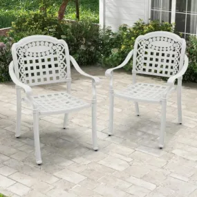 Set of 2 Cast Aluminum Patio Chairs with Armrests-White