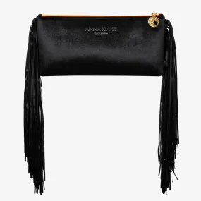 Velvet Fringe Clutch "Starlight Black"