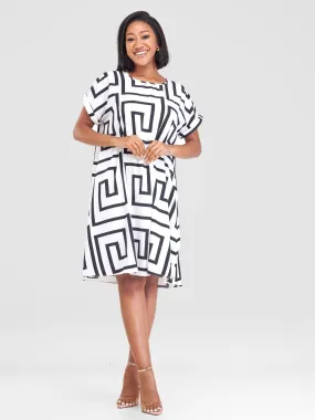 Vivo Pesi Drop Shoulder Tent Dress - Black / White Print