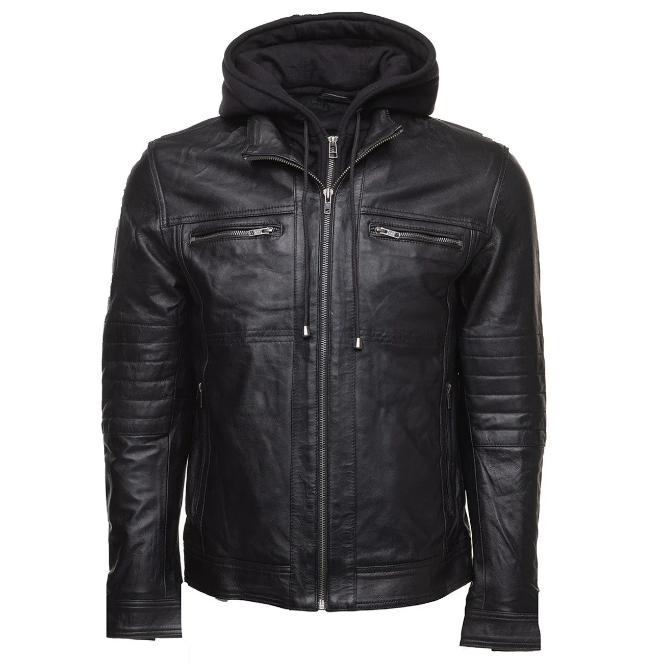 Wilder Black Leather Jacket With Removable Hoodie