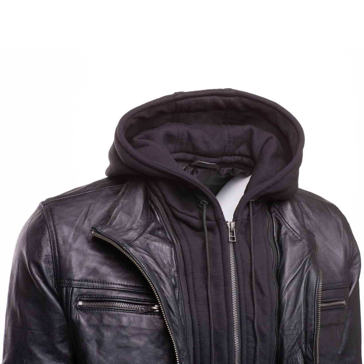 Wilder Black Leather Jacket With Removable Hoodie